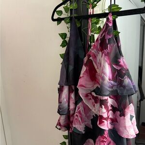 Express Floral Ruffle Blouse - Pink and Black